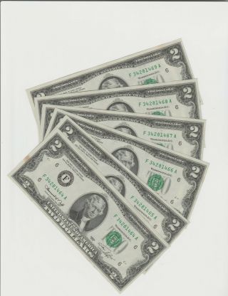 6 Consecutively 1976 $2 Federal Reserve Notes From The Bank Of Atlanta,  Ga