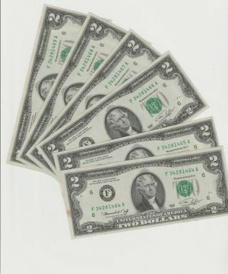 6 consecutively 1976 $2 FEDERAL RESERVE NOTES from the Bank of Atlanta,  Ga 2