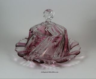 Eapg ☆ Two - Ply Cranberry Swirl Butter Dish ☆ By Duncan & Miller Glass Co Ca 1902