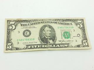 Old Paper Money 1985 Five $5 Dollar Bill Federal Reserve Note