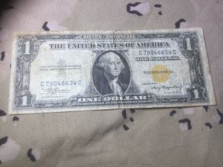 1935 A Series $1 Silver Certificate North Africa Yellow Seal