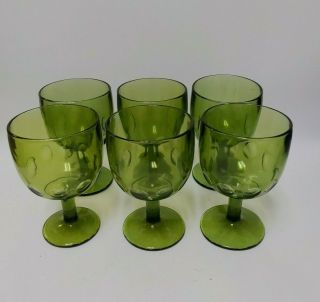 Set Of 6 Vintage Indiana Green Goblet Kings Crown Thumbprint Depression Glass