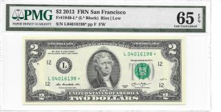 2013 San Francisco $2 Frn Star (l Block) Pmg 65 Epq Gem Uncirculated