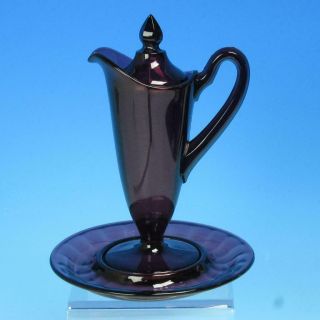 Cambridge Glass - 3 Piece Amethyst Glass Syrup Or Pitcher With Underplate