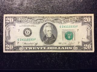 1974 $20 Twenty Dollar Bill Banknote Fancy Serial Chicago Federal Reserve Note