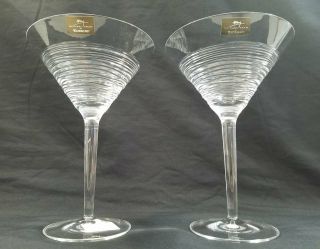 Michael Aram Waterford Crystal Long Stem Tall Wood Grain Martini Glasses