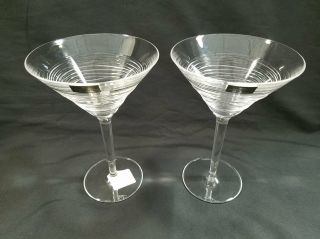 Michael Aram Waterford Crystal Long Stem Tall Wood Grain Martini Glasses 2