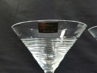 Michael Aram Waterford Crystal Long Stem Tall Wood Grain Martini Glasses 3