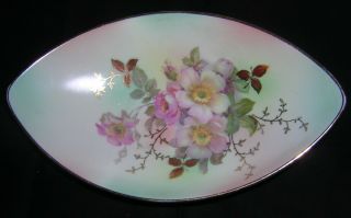 Vintage Schumann? Porcelain Oval Relish / Nut Bowl Wild Rose Smooth Unmarked