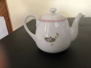 Vintage Nippon JE - OH Hand Painted China Teapot with Chicks with Purple flowers 3