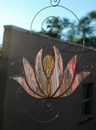Stained Glass Window Panel Lotus Flower Pink Water Lily