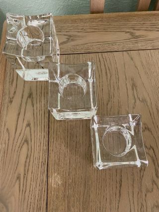 ORREFORS SWEDEN GLASS CANDLE HOLDERS SET X 3 MARTTI RYTKONEN ICE CUBE DESIGN VGC 2