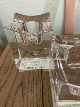 ORREFORS SWEDEN GLASS CANDLE HOLDERS SET X 3 MARTTI RYTKONEN ICE CUBE DESIGN VGC 3