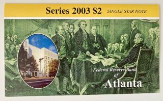 2003 $2 Star Note Federal Reserve Bank Of Atlanta Georgia Low Serial F00008287