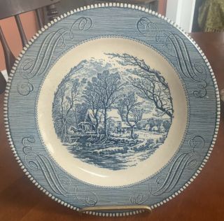 Vintage Currier And Ives The Old Grist Mill 10 " Royal China Blue Dinner Plate