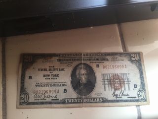 $20 Twenty Dollar Brown Seal Federal Reserve Note Bill York Series 1929