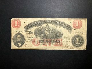 A2zed Civil War Confederate Csa $1 Virginia Treasury Note Obsolete Currency