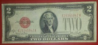 1928 $2 Dollar Bill U.  S.  Treasury Note Red Seal Note Currency Paper Money