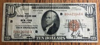 1929 $10 United States National Currency Note - York - Detail