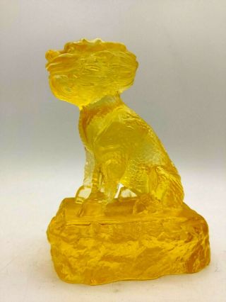 Tittot Heinrich Wang Yellow Crystal Art Peking Glass Chinese Foo Dog Lion