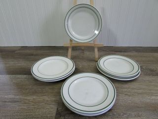 Vintage Mixed Set Of 7 Restaurant Ware 6 ",  Bread Plates - White W/green Stripes