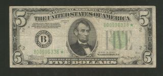 Fr 1957 - B Star Five Dollars ($5) Series Of 1934a Federal Reserve Note