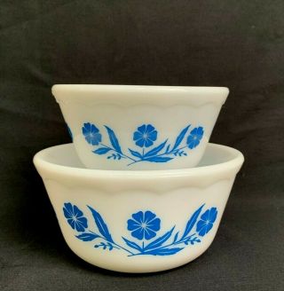 Vintage Set Of 2 Hazel Atlas Blue Corn Flower Mixing Bowls