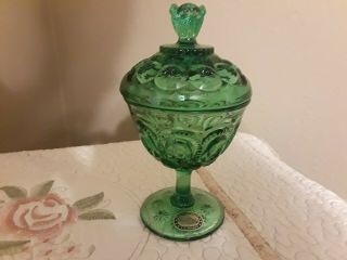 Vintage Lg Wright Moon & Star Green Covered Jelly Candy Dish Htf