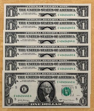 Great Set Of 6 2017 $1.  00 Frns With Fancy Serial Numbers.  All 0 