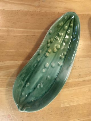 Vintage 10 " Ceramic Green Cucumber Pickle Dish Serving Plate Olive Relish