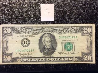1963a (g) Federal Reserve Note Twenty Dollar Bill $20.  00 Qty (1) Old Banknote