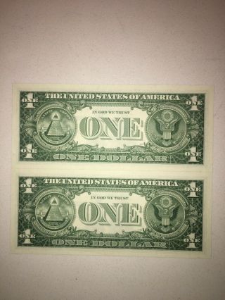 SET OF 2 CONSECUTIVE $1 Silver Certificates - CHOICE UNCIRCULATED 1957 2
