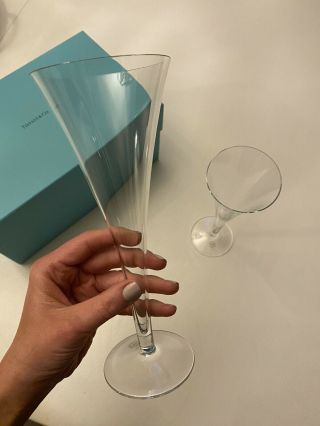 Tiffany & Co.  Crystal Trumpet Flute Champagne Toasting Glasses Set Of 2 W/ Box