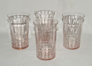 Set Of Four Immaculate Vintage Pink Depression Glass Paneled Water Tumblers