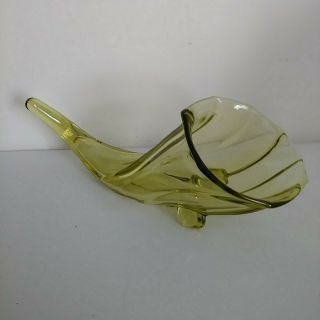 Vintage Mid Century Murano Style Art Glass Cornucopia Green