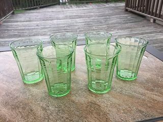 Set Of 6 Vintage Hazel Atlas Green Depression Glass Moderntone 4 1/8 " Tumblers