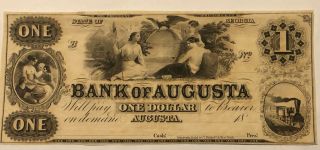18?? Bank Of Augusta (state Of Georgia) One Dollar Note,