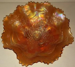 1912 Fenton Marigold Carnival Glass 11 " Stag/holly 3 Footed Ruffled Console Bowl