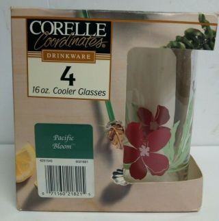 4 Corelle Coordinates Drinkware 16 Oz.  Pacific Bloom Cooler Glasses