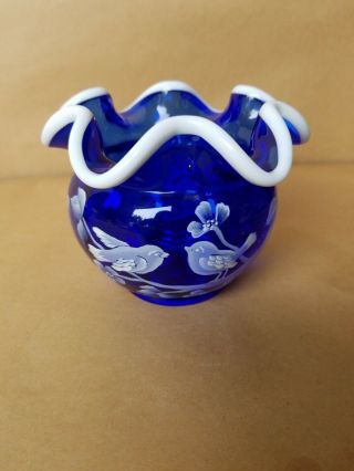 Nancy Fenton Design Cobalt Blue Hand Painted Ruffle Rim Top Bowl Signed