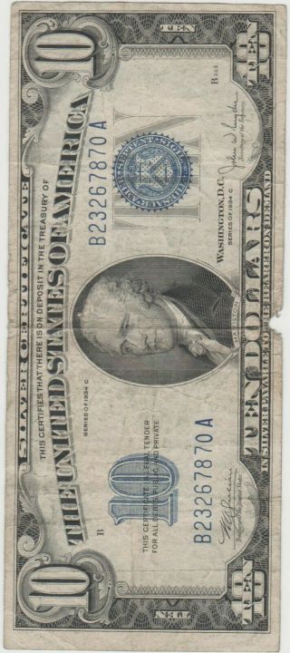 1934 C $10 Silver Certificate Blue Seal Note 2