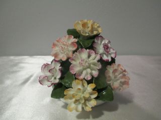 Vintage Aynsley Porcelain Multi Color Flowers In Pot Figurine England