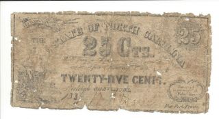 1863 North Carolina State Currency Banknote 25 Cent Civil War Confederate
