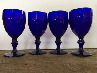 Libbey Glass Gibraltar Cobalt Blue Water Goblets Set Of 4 Heavy Pressed Glasses