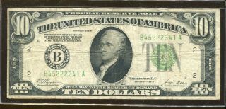 1928 B $10.  00 Federal Reserve Note - Green Seal Frn Vf - Q132