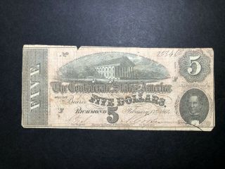 A2zed Csa Confederate $5 Richmond Virginia Note Currency Feb 17th 1864 Obsolete