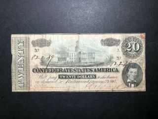 A2zed 17 Feb 1864 Civil War Confederate Currency $20 Note Twenty Dollar Bill Csa