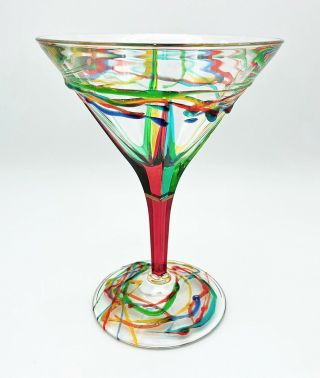 " Amalfi " Martini Glass - Red Stem - Hand Painted Venetian Glassware