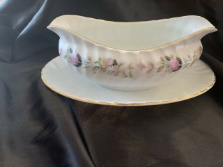 Vintage Regency Rose Fine China By Creative 2345 Gravy Boat W/ Attached Plate