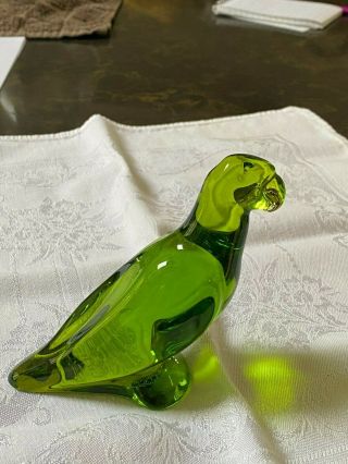 Signed Baccarat French Art Glass Crystal Parrot In Gorgeous Green